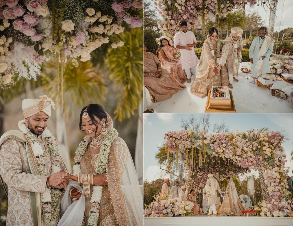 Bride and Groom getting married underneath a stunning mandaap