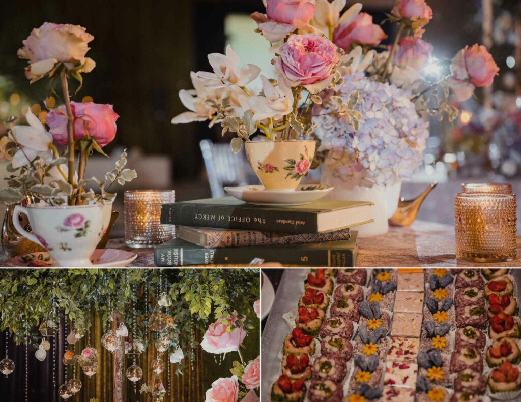 Wonderland themed wedding reception decor