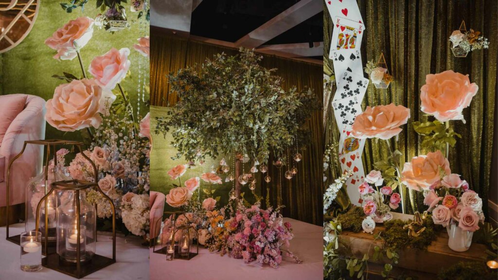 Wonderland themed wedding reception decor