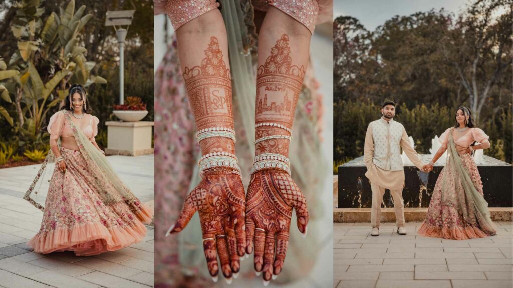 Bride and Groom Sangeet Night Looks with Henna Art